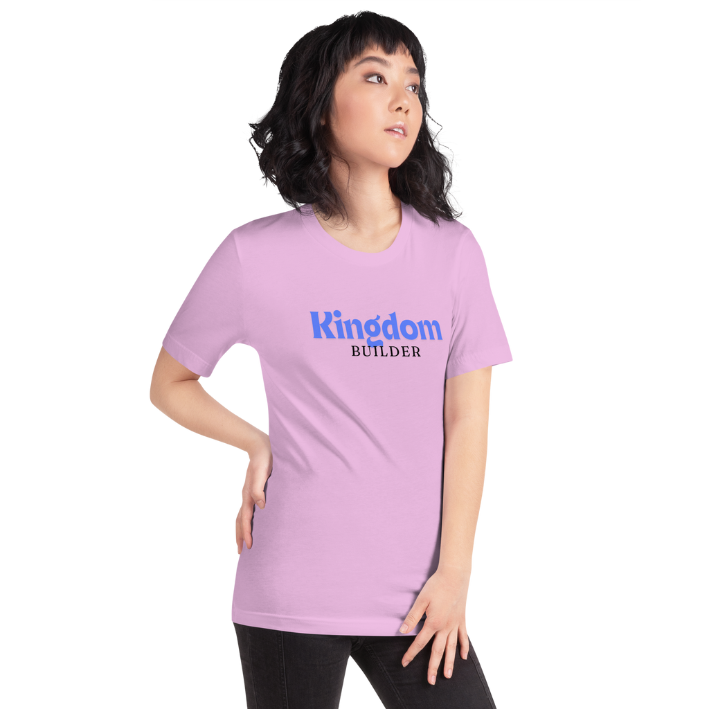 Kingdom Builders T-Shirt – Bold Blue & White on Pink