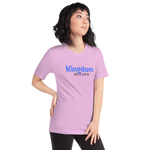 Kingdom Builders T-Shirt – Bold Blue & White on Pink