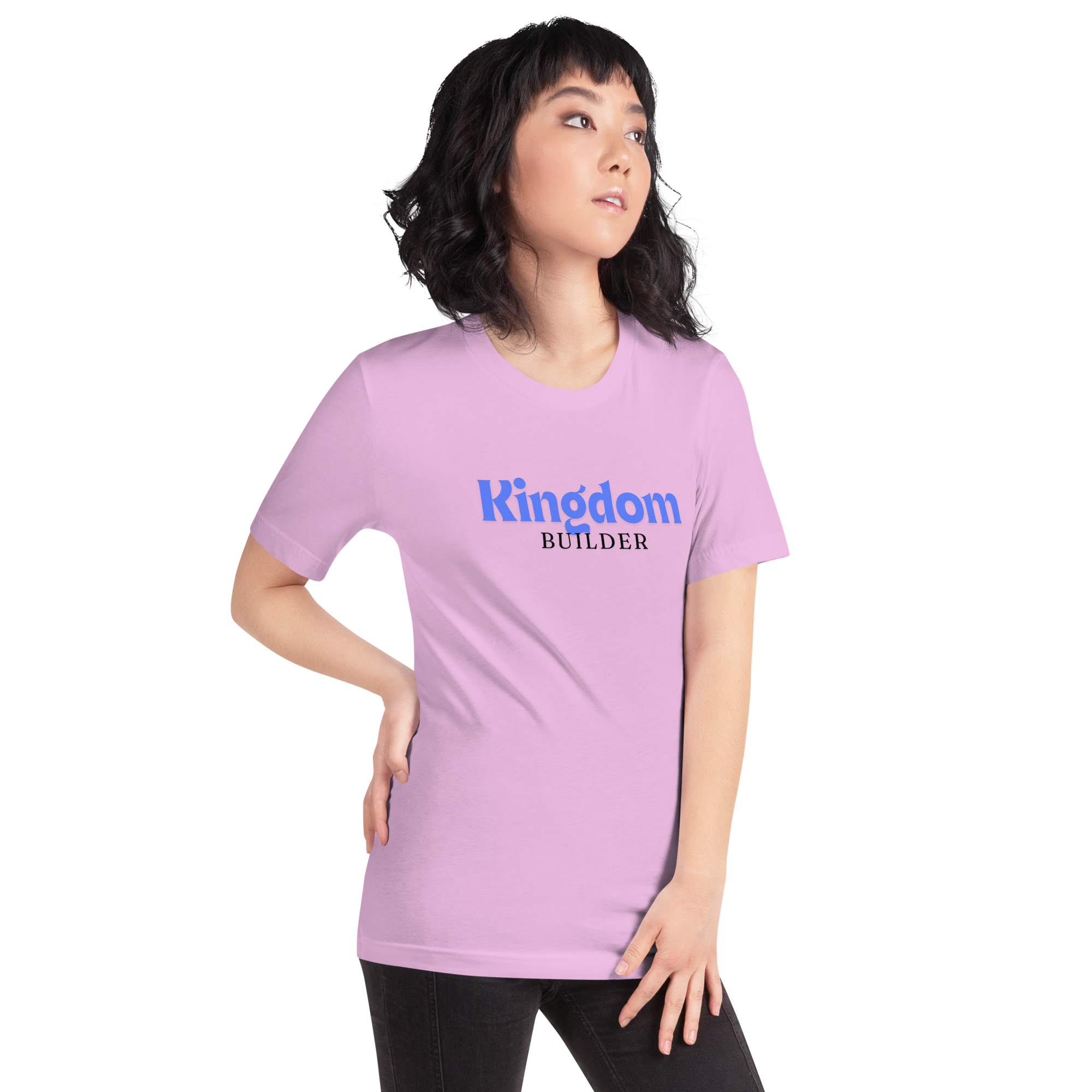 Kingdom Builders T-Shirt – Bold Blue & White on Pink