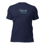 3D mockup of 'Keep the Faith' T-shirt, navy color.