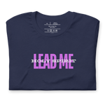 Folded navy T-shirt with 'Holy Spirit Lead Me' in white text.