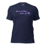 3D model of navy 'More of Him, Less of Me' T-shirt.
