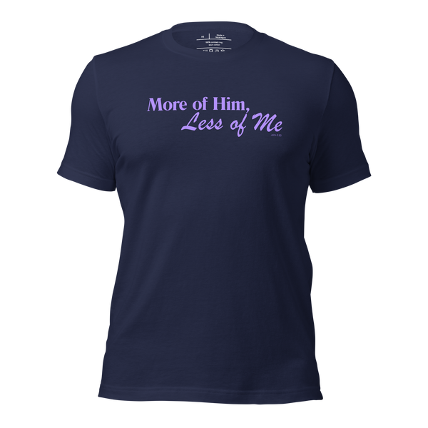 3D model of navy 'More of Him, Less of Me' T-shirt.