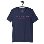 Navy 'The Joy of the Lord is My Strength' T-shirt hanging on a wooden hanger.