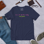 Front view of 'The Joy of the Lord is My Strength' T-shirt on a navy background.