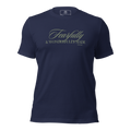 3D mockup of 'Wonderfully Made' T-shirt in Navy with gold script text.