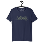 Back view of the Navy T-shirt on a hanger, displaying the smooth finish.