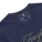 Inside label of 'Wonderfully Made' T-shirt, showing fabric and care details.