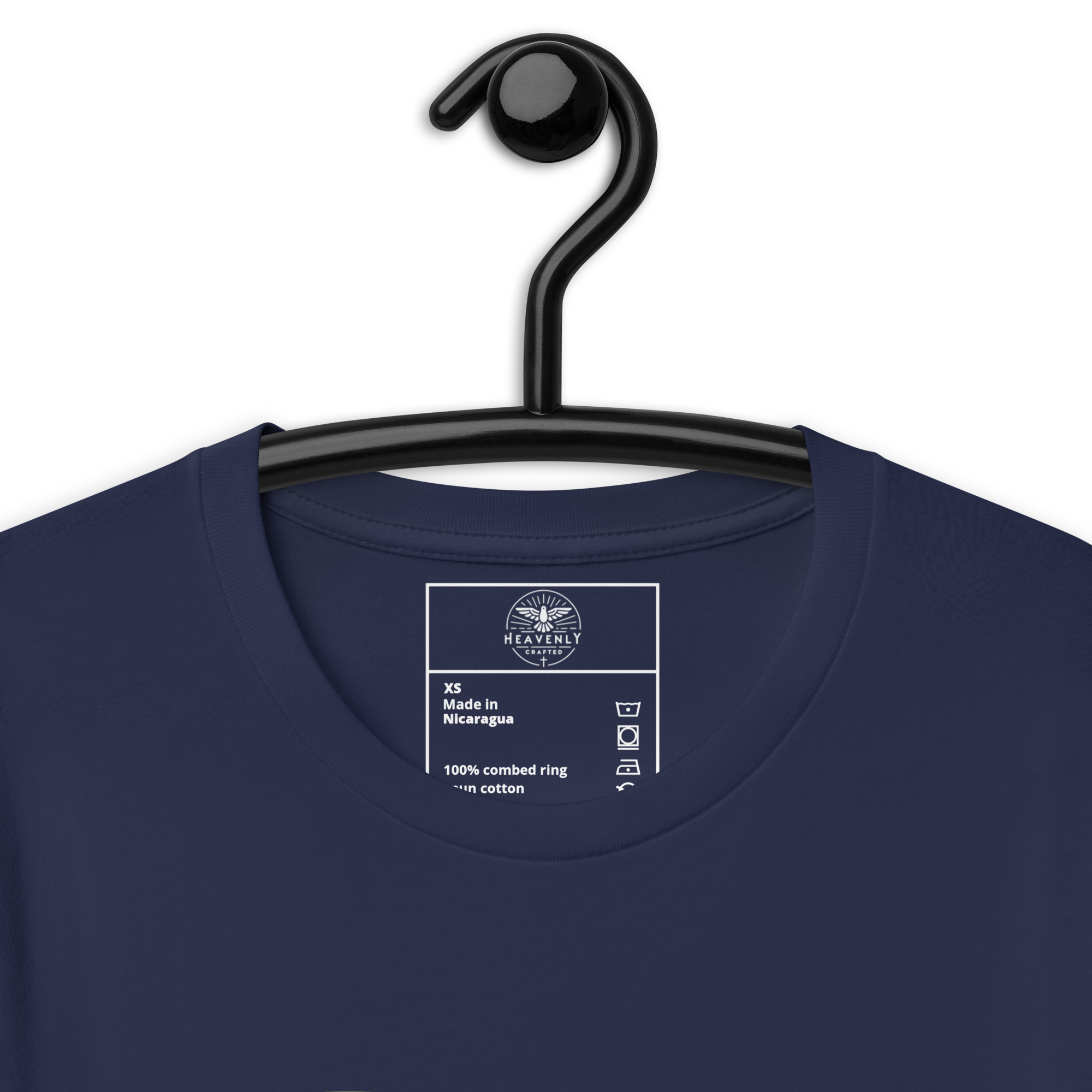 Inside label of 'Wonderfully Made' T-shirt, showing fabric and care details.