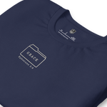 Folded Gospel Noir Filed Under Grace Ephesians 2:8 vintage Navy Christian t-shirt Close-up of Filed Under Grace folder tab graphic on Gospel Noir Christian t-shirt 
