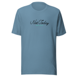 Front view of 'Not Today Satan' T-shirt in Steel Blue showcasing bold text.