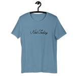 Steel Blue 'Not Today Satan' T-shirt on wooden hanger.