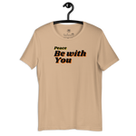 Back view of navy T-shirt on a hanger, plain.