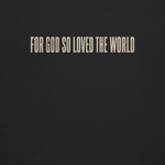 Gospel Noir Case Closed Risen John 3:16 Christian t-shirt back scripture print. Close-up of Gospel Noir Case Closed Risen stamp graphic on black Christian t-shirt