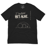 Gospel Noir I Investigated He’s Alive Christian t-shirt front typography design - Flat Tshirt Design