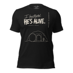 Gospel Noir I Investigated He’s Alive Christian t-shirt front typography design - Black "I Investigated He's Alive" FRONT