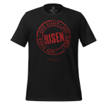 Black Gospel Noir Christian t-shirt with Case Closed Risen resurrection stamp front graphic