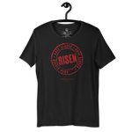 Folded Gospel Noir Case Closed Risen John 3:16 black Christian t-shirt. Gospel Noir Case Closed Risen John 3:16 black Christian t-shirt displayed on hanger