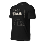Gospel Noir I Investigated He’s Alive Christian t-shirt front typography design - 3/4 view Solid Black "Investigated He's Alive" T-Shirt left 
