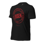 Gospel Noir Case Closed Risen John 3:16 black Christian t-shirt three-quarter left view