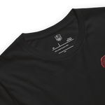 Close-up of For God So Loved the World back print on vintage black Christian t-shirt