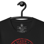 Gospel Noir Case Closed Risen John 3:16 black Christian t-shirt displayed on hanger. Gospel Noir Case Closed Risen John 3:16 black Christian t-shirt displayed on hanger