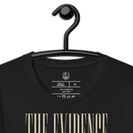 Gospel Noir The Evidence Speaks Romans 1:20 Christian t-shirt in Vintage Black Gospel Noir The Evidence Speaks Romans 1:20 Christian t-shirt displayed on hanger Close-up of The Evidence Speaks bold typography print on Gospel Noir faith streetwear t-shirt