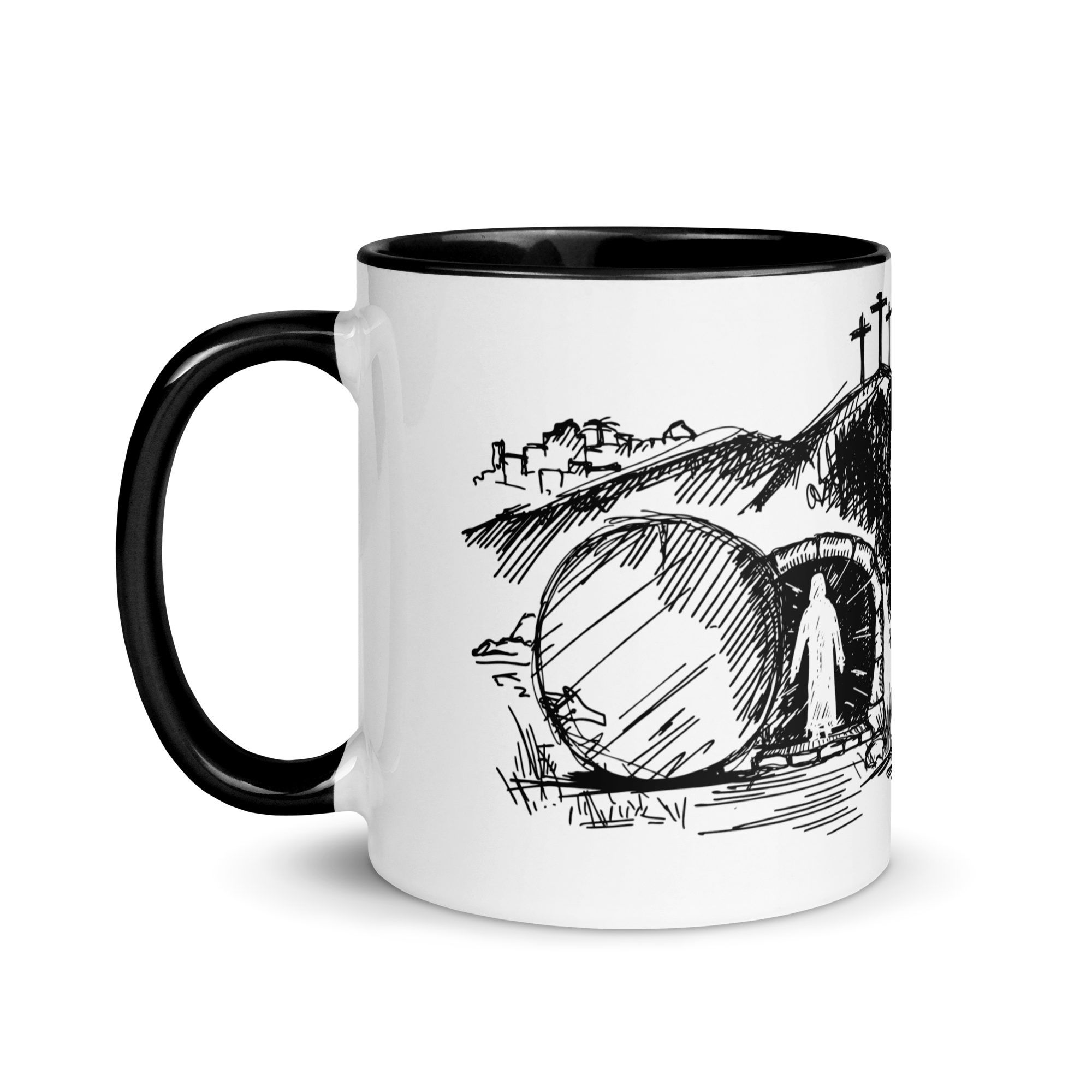 Model shot holding Jesus Saves You mug other side view