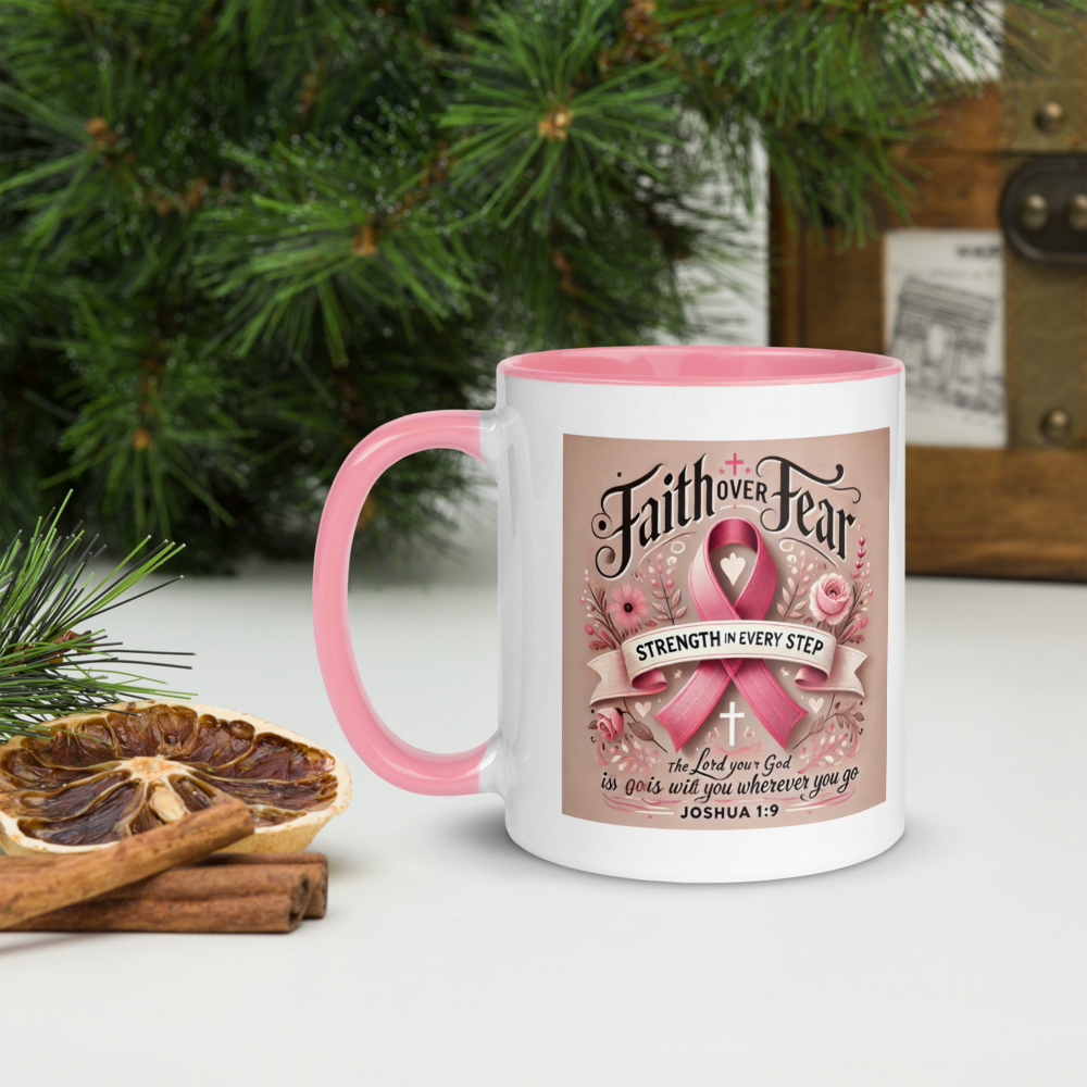 Breast Cancer Awareness Mug – Strength & Courage | Joshua 1:9